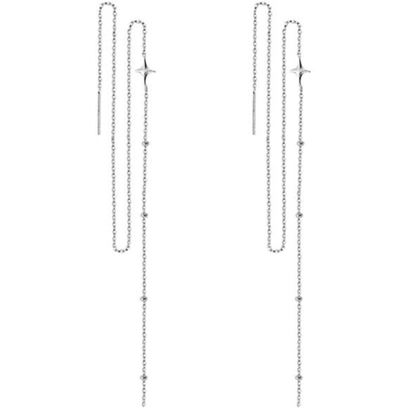 925 Sterling Silver Earrings Star Long Dangle Chain for Women Teens Line Dangle - Picture 2 of 7